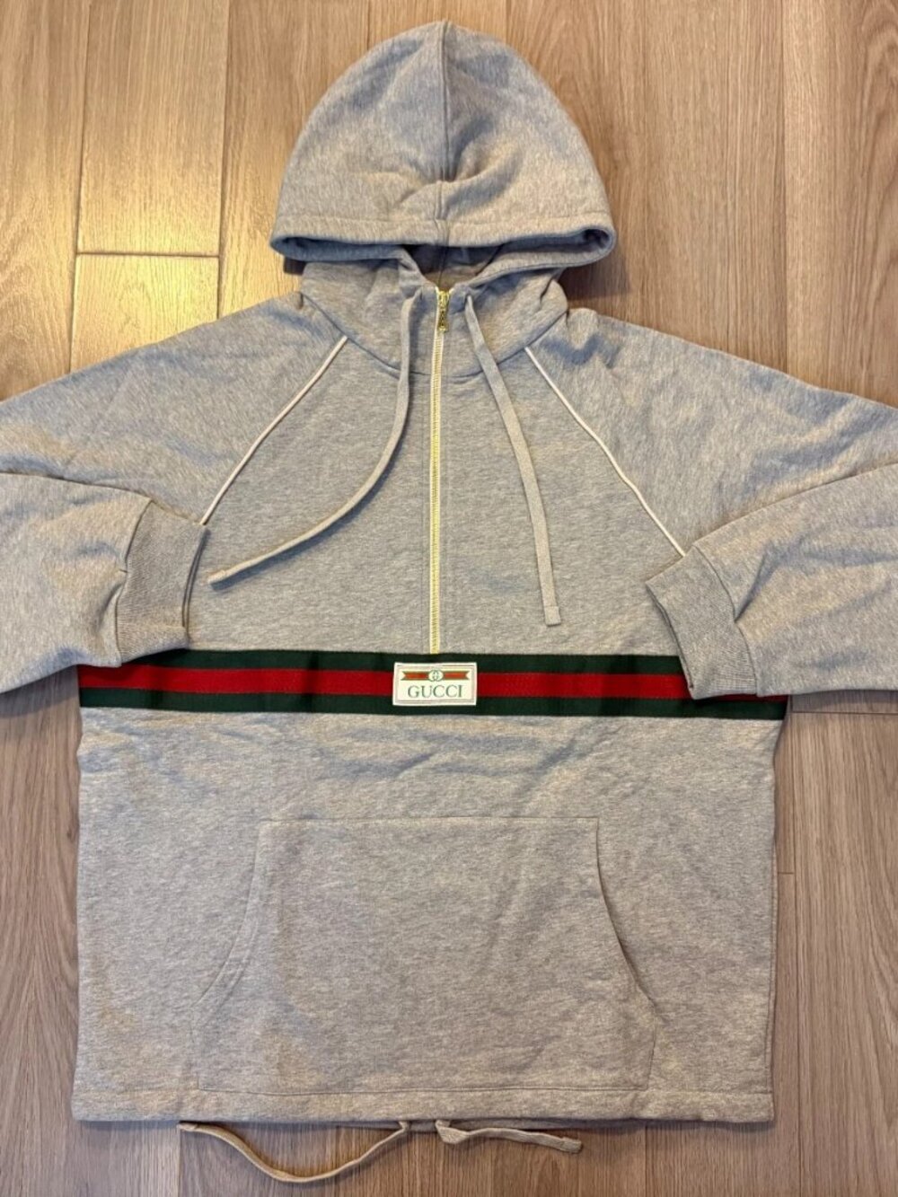 Gucci Cotton Jersey Sweatshirt with Web hoodie grey sz L
